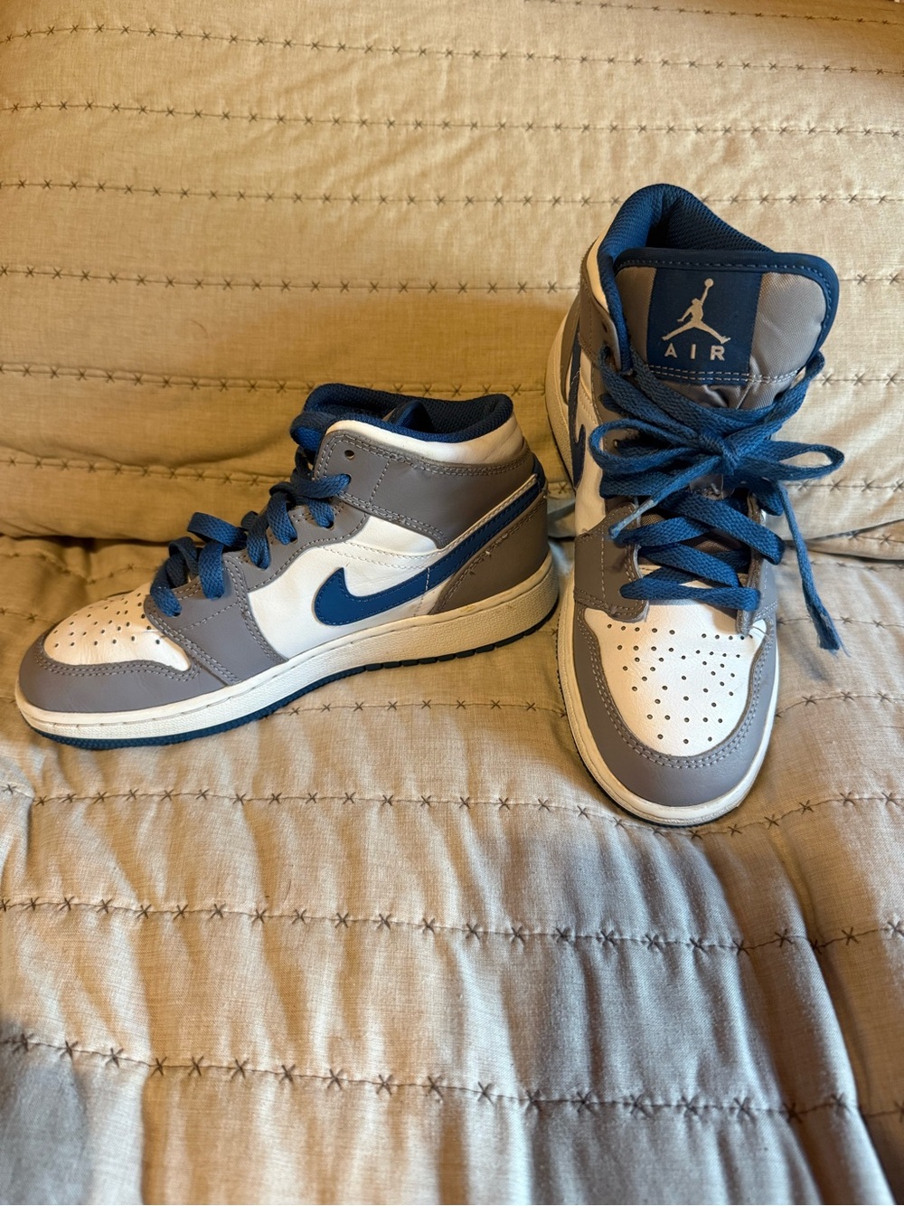 Air Jordan Kids' Mid-Top Sneakers in White and Blue